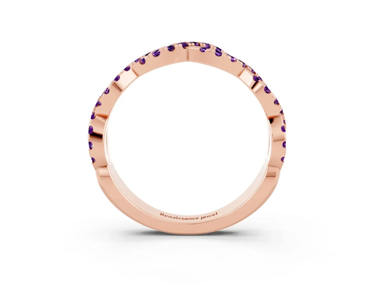 Round Amethyst Twisted Eternity Band with Pavé and Shared Prong Setting Rose gold