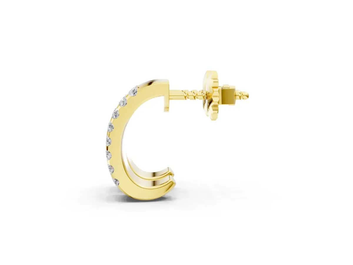 Pavé Round Diamond Hoop Earrings with Four-Prong Setting Yellow gold
