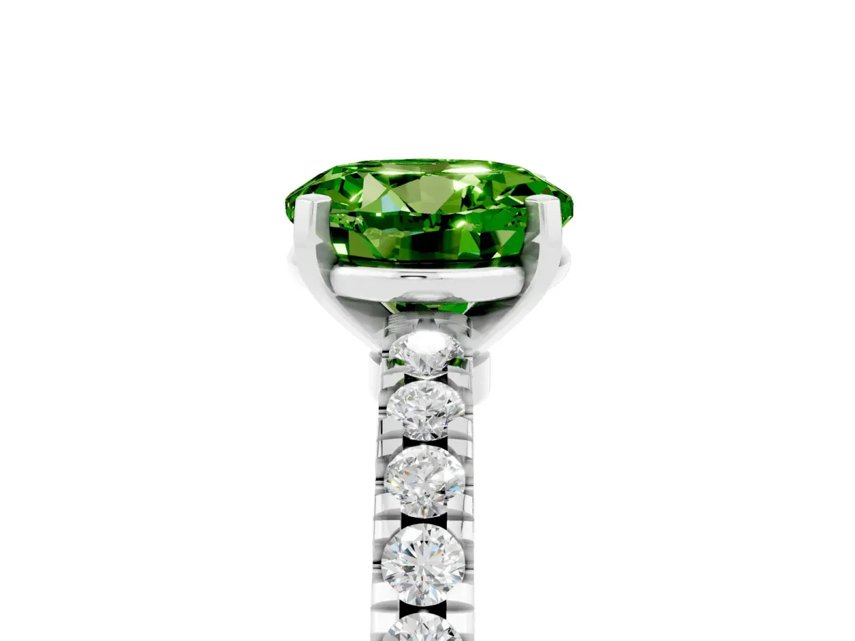 Round Cut Solitaire Peridot with Pavé Band and Four-Prong Setting Platinum