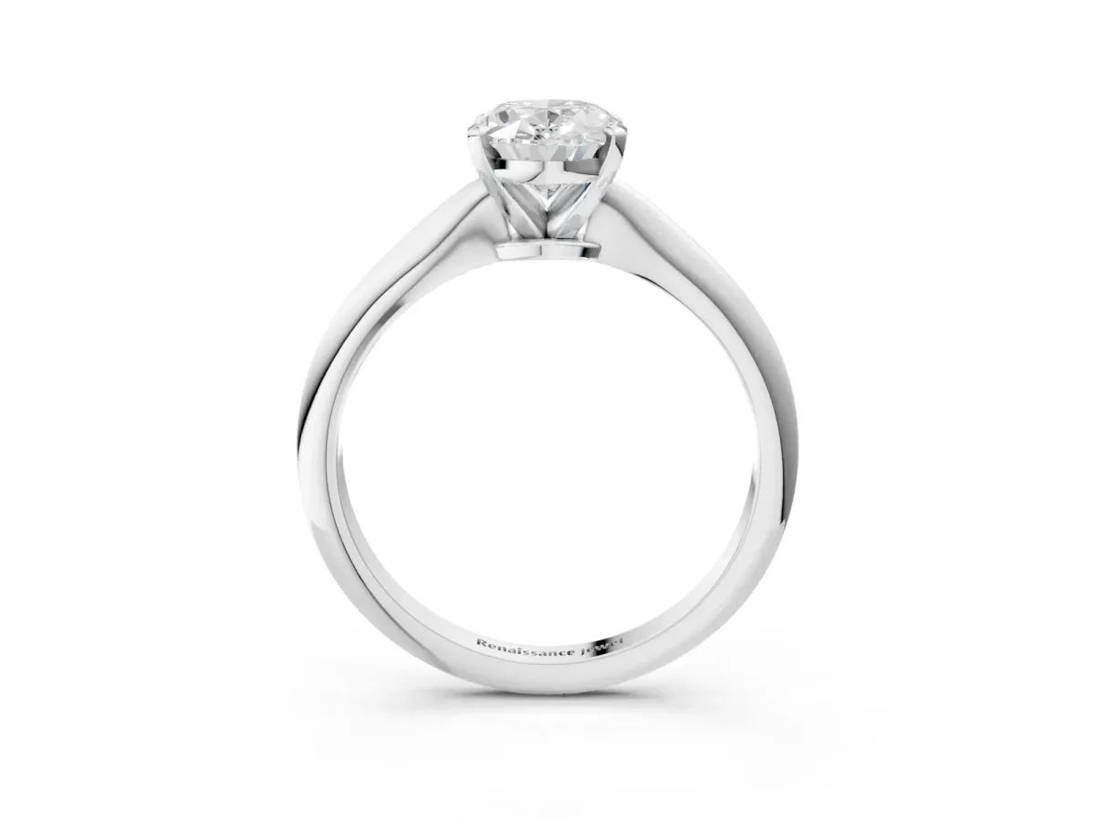 Oval Cut Diamond Solitaire Engagement Ring with Classic Band and Four-Prong Setting Silver