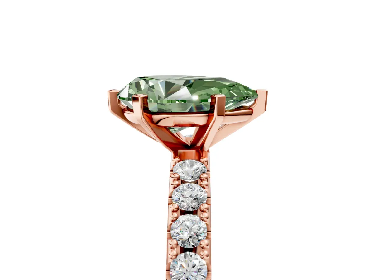 Fancy Green Pear Cut Diamond Solitaire Pavé Band with Four-Prong Setting Rose gold