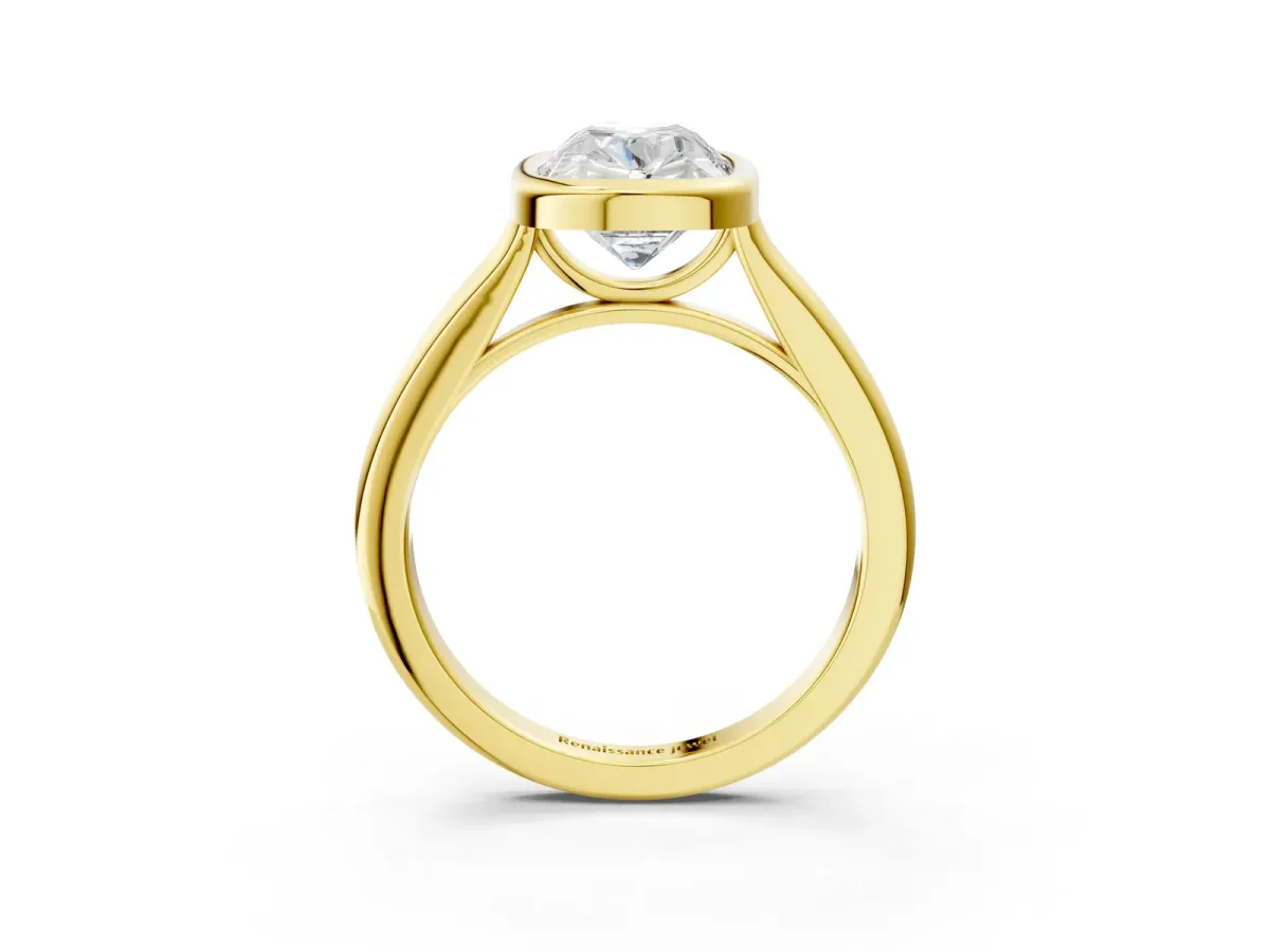 Old Mine Elongated Cushion Diamond Bezel Set Ring Yellow gold