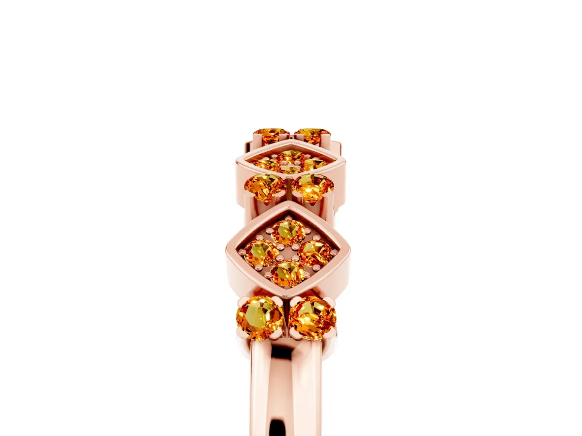 Pavé Cushion Citrine Cluster Eternity Band with Prong Setting Rose gold