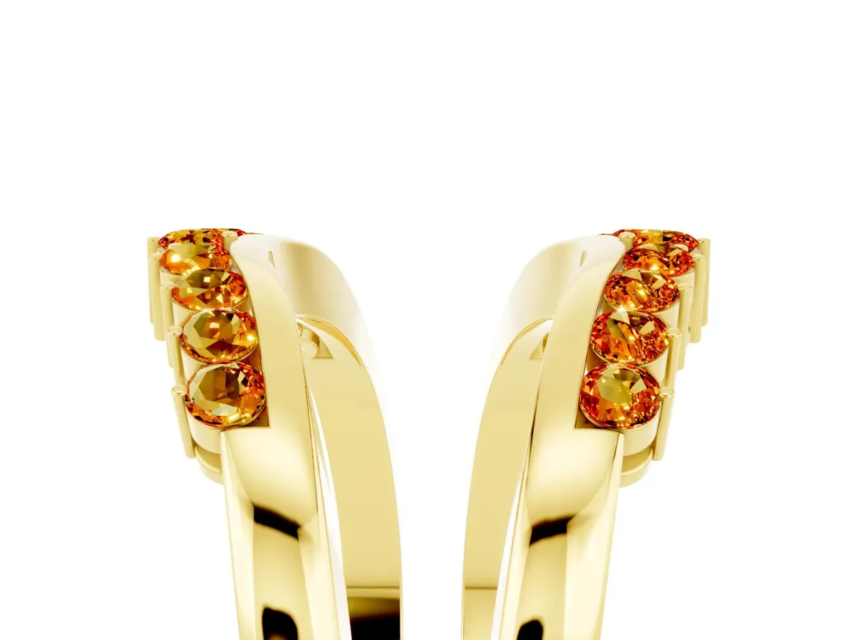 Round Citrine Chevron Contour Band with Prong Setting Yellow gold