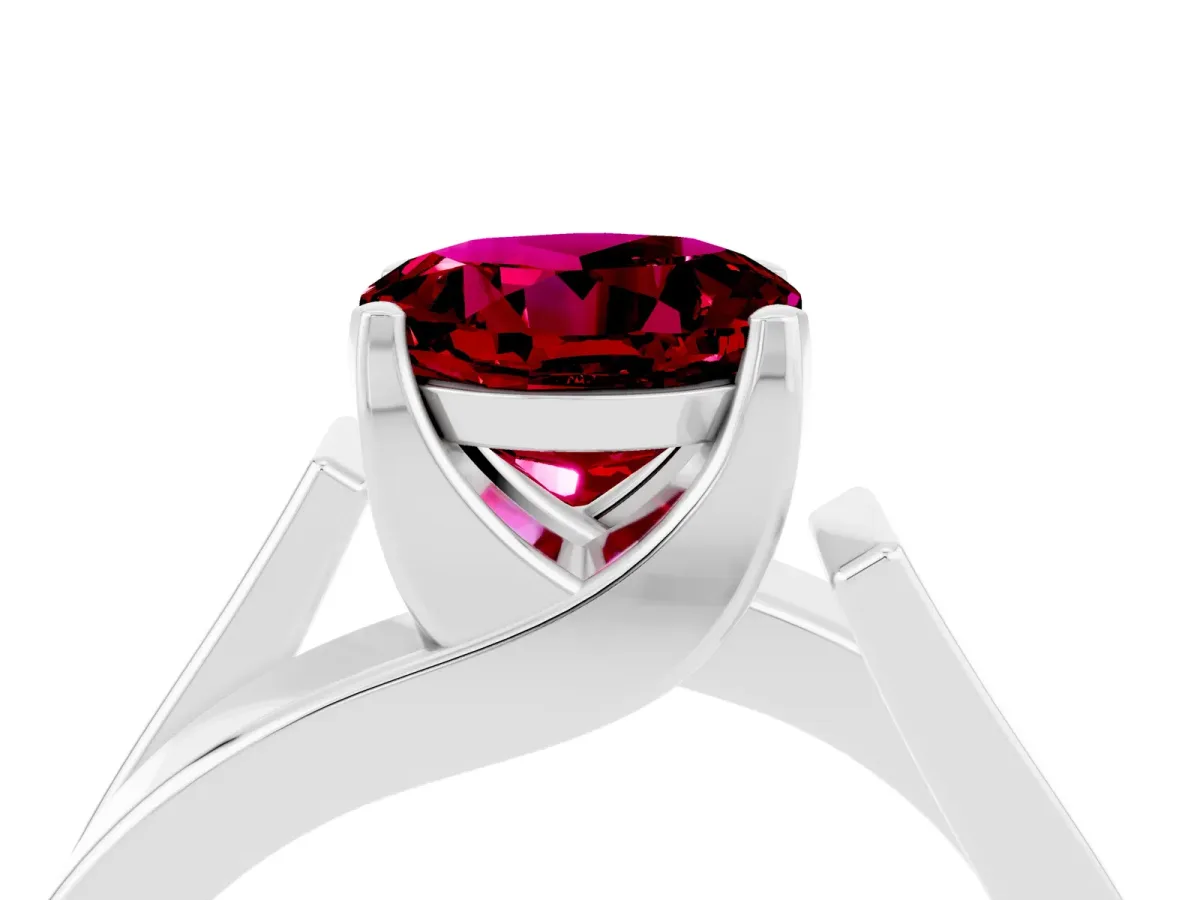 Modern Tension Set Round Cut Garnet Solitaire Wide Band Ring Platinum