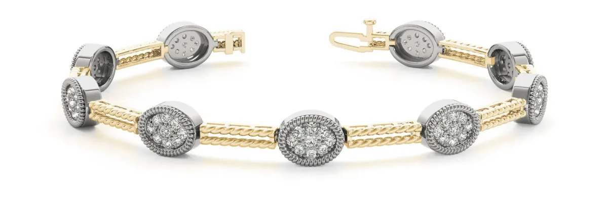 Pave Round Diamond Rope Bracelet with Bezel Setting Yellow gold
