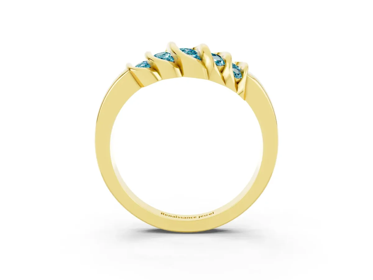 Round Blue Topaz Multi-Row Crossover Band Yellow gold