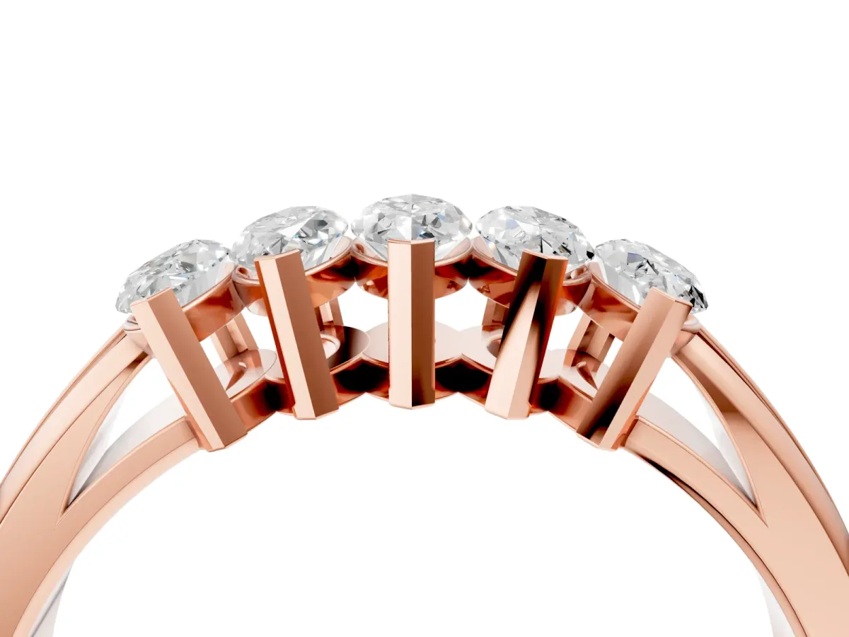Five-Stone Marquise Diamond Split Shank Ring with Shared Prong Setting Rose gold