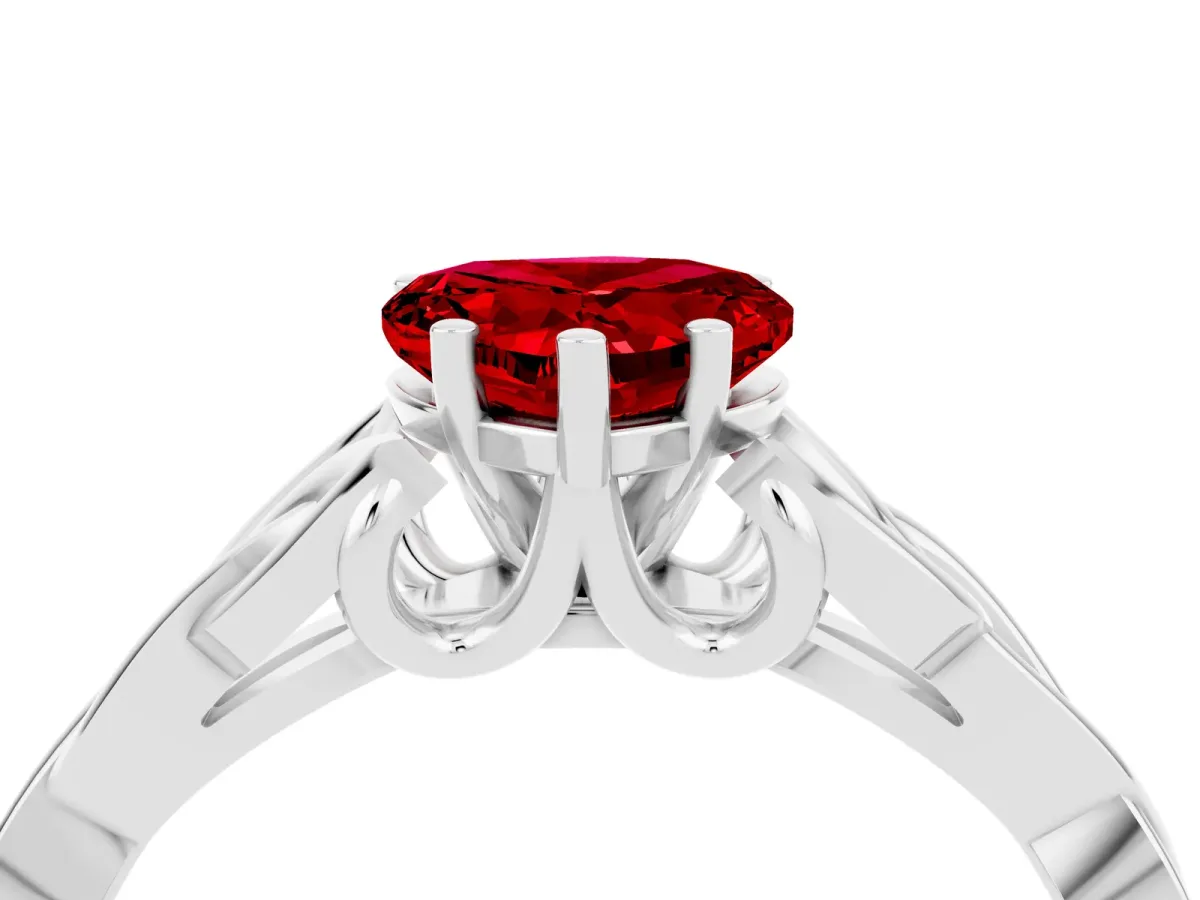 Heart Cut Ruby Solitaire Engagement Ring with Celtic Knot Band and Four-Prong Setting Silver