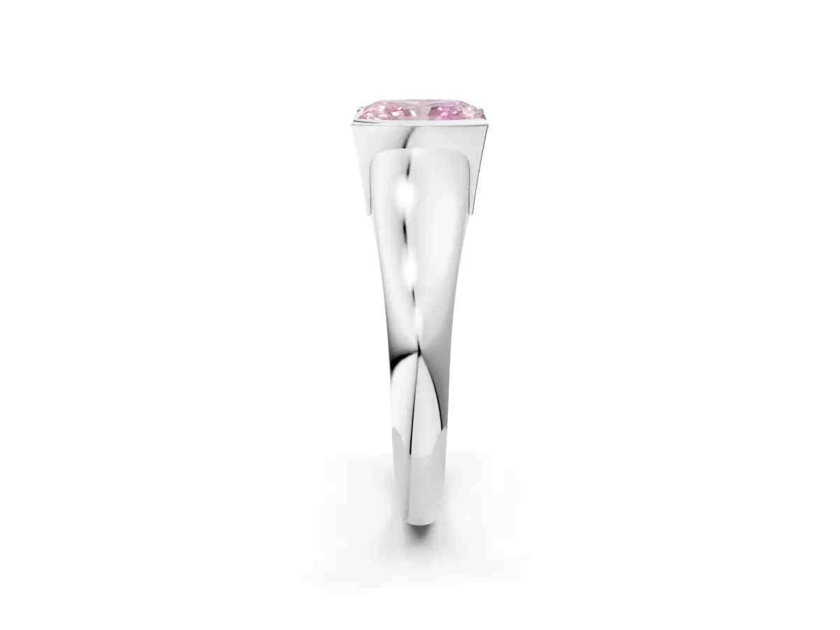 Fancy Pink Radiant Cut Solitaire Tension Set Diamond Ring with Split Shank Band Platinum