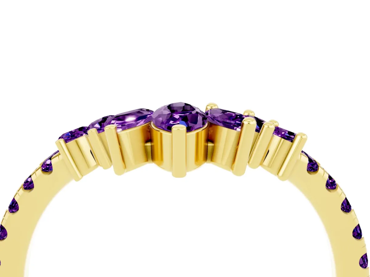 Chevron Marquise and Round Amethyst Open Band with Prong Setting Yellow gold