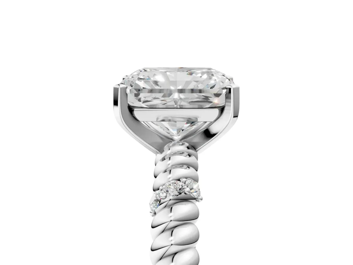 Radiant Cut Solitaire Twisted Band Prong Set Engagement Ring Platinum