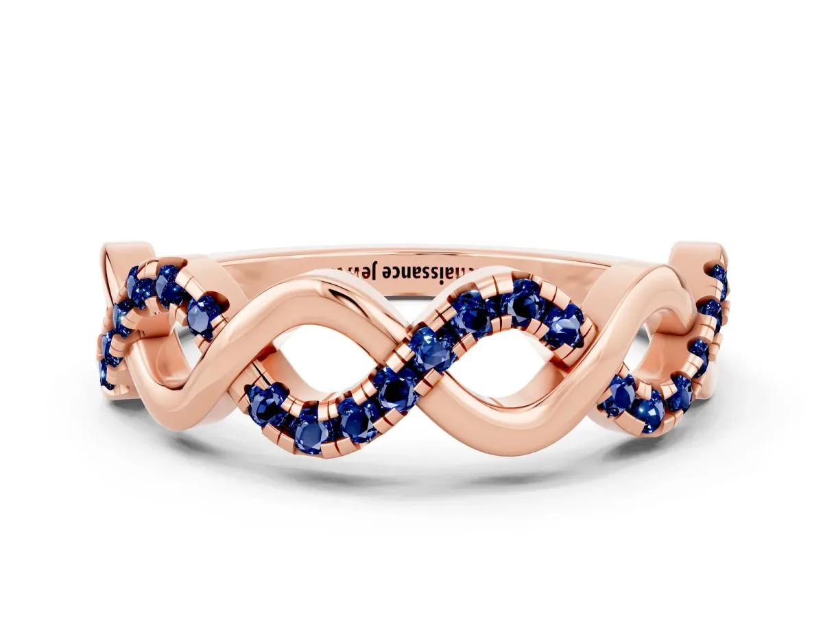 Twist Infinity Round Blue Sapphire Band with Pavé Setting Rose gold