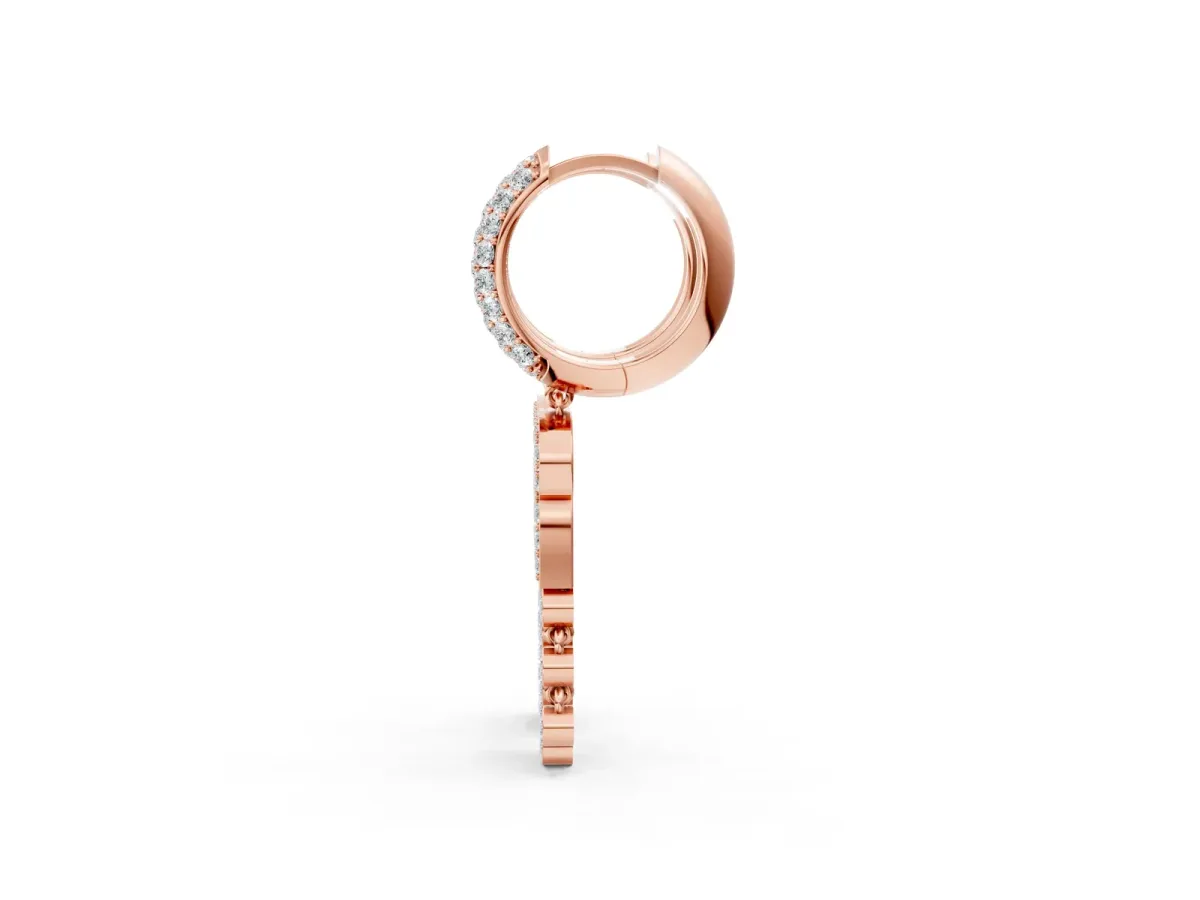 Round Diamond Initial R Huggie Hoop Earrings Rose gold