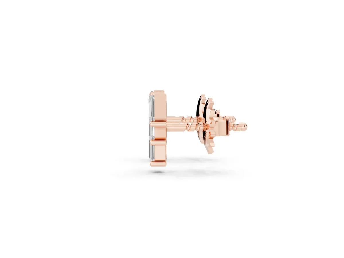 Baguette Diamond Three-Stone Stud Earrings Rose gold