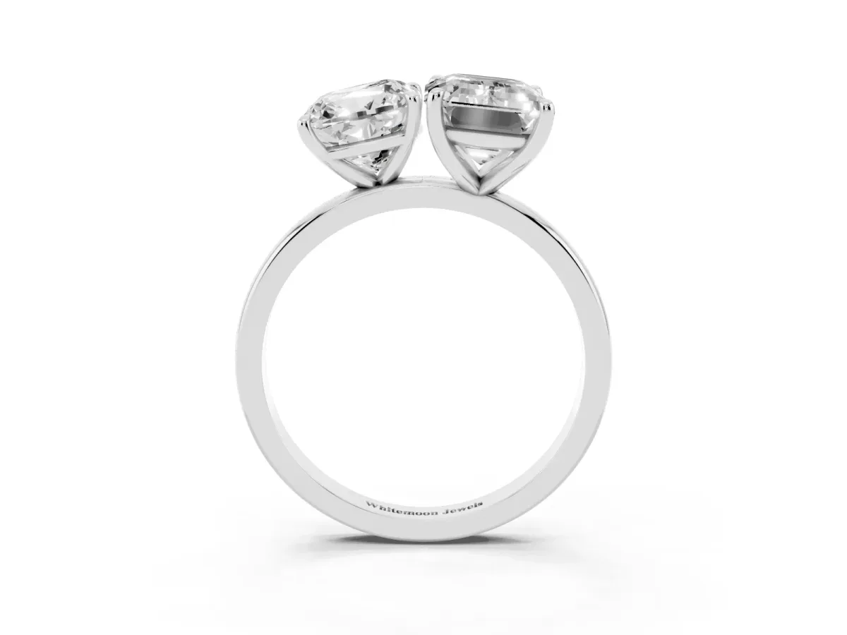 Cushion Cut and Emerald Cut Toi Moi Ring with Prong Setting Platinum