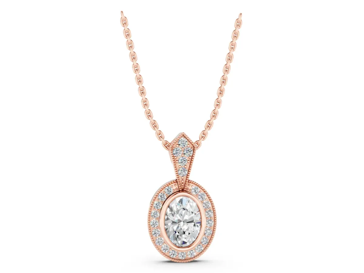 Oval Halo Pavé Diamond Pendant Rose gold