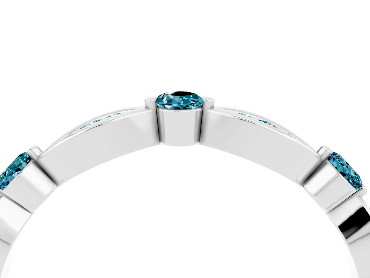 Marquise and Round Blue Topaz Milgrain Band with Bezel Setting Platinum