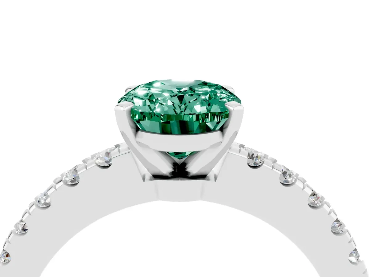 Oval Cut Solitaire Green Sapphire with Pavé Band and Four-Prong Setting Silver