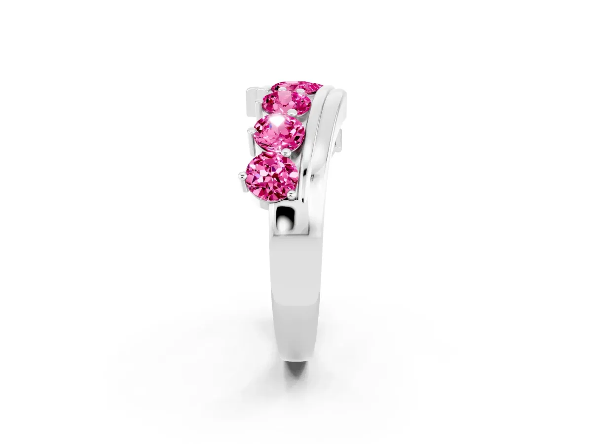 Round Pink Sapphire Wave Band with Channel and Shared Prong Setting Platinum