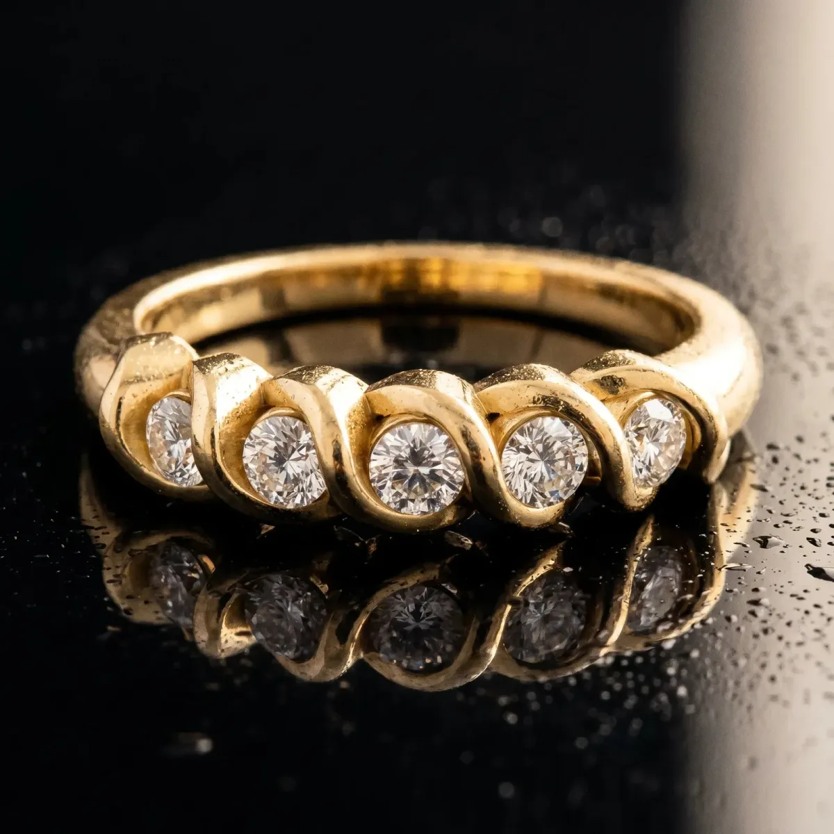 Round Diamond Eternity Band with Twist Prong Setting Yellow gold