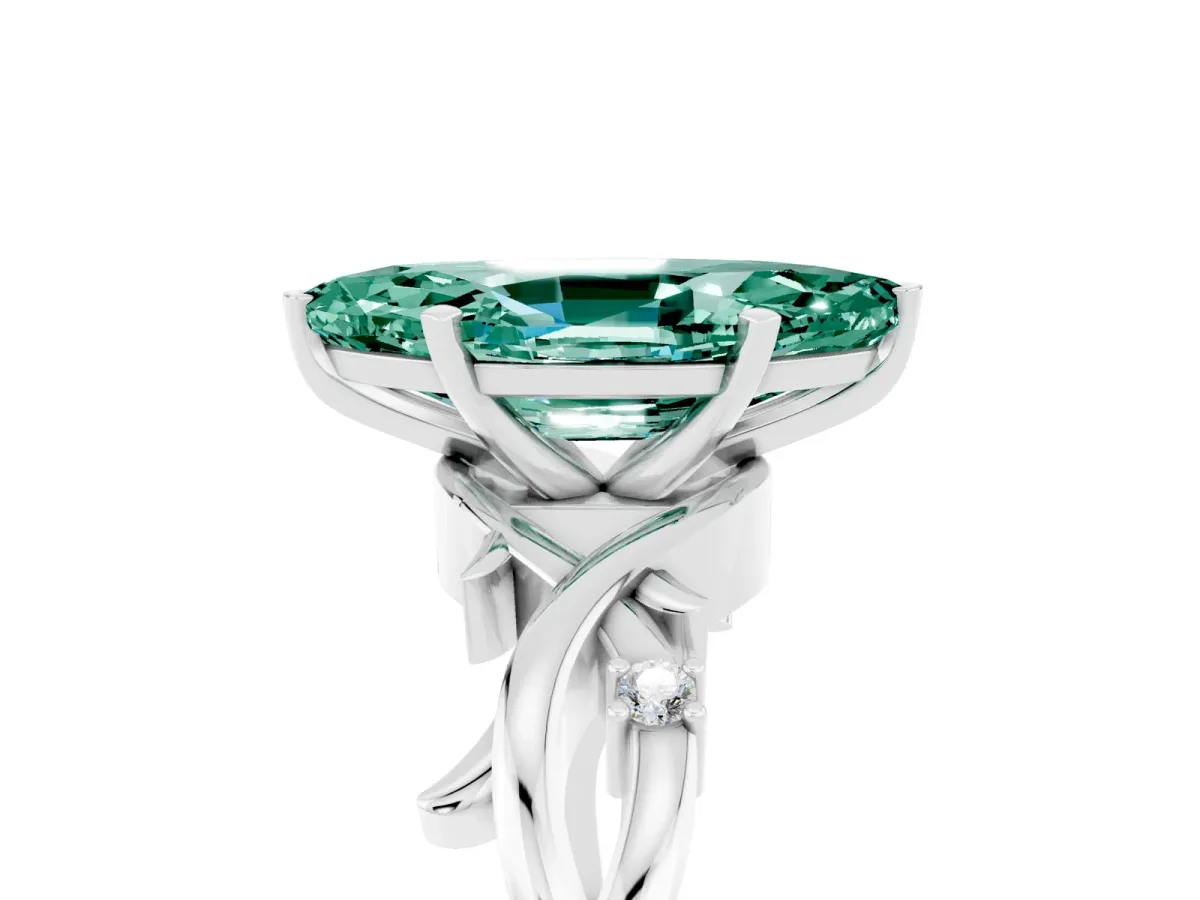 Marquise Cut Green Sapphire Solitaire Ring with Twisted Band and Prong Setting Silver