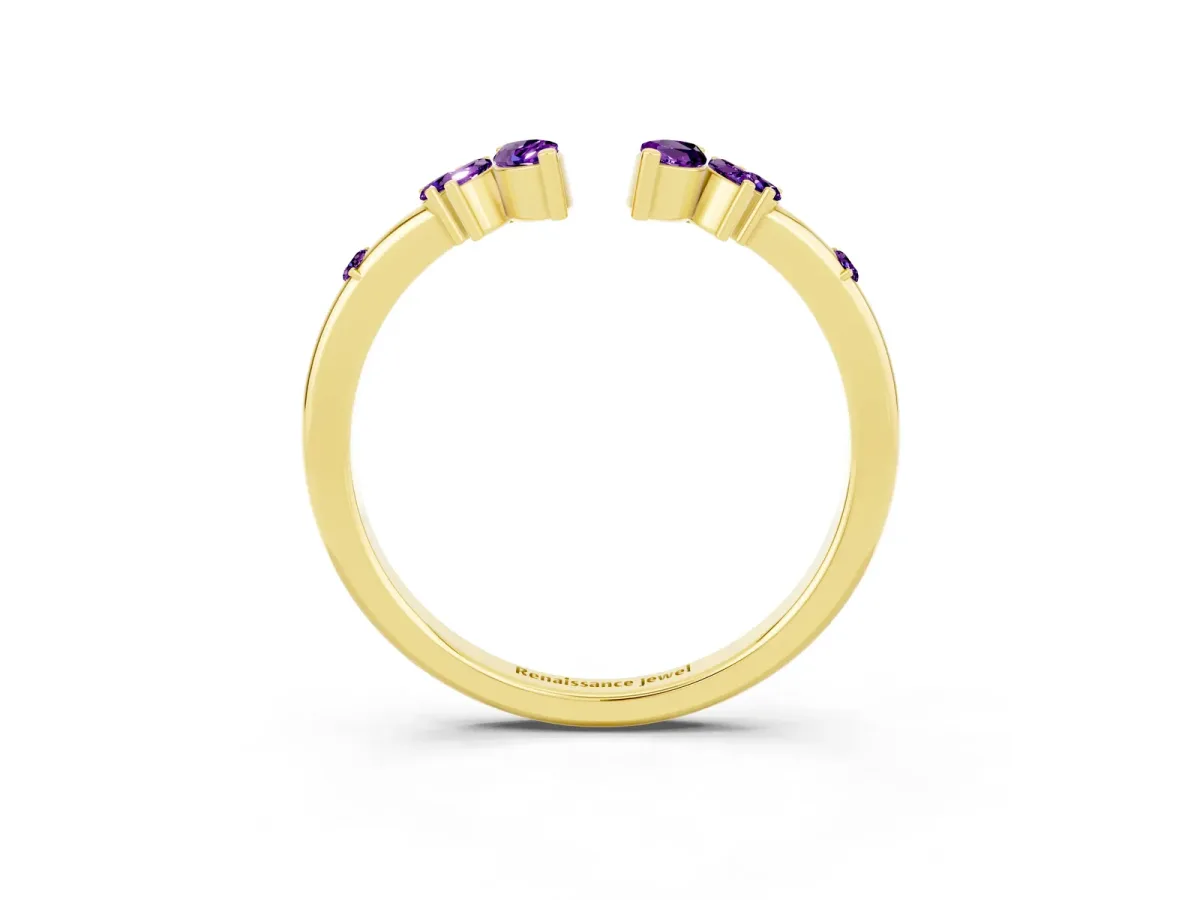 Open Marquise Cluster Amethyst Band with Prong Setting Yellow gold