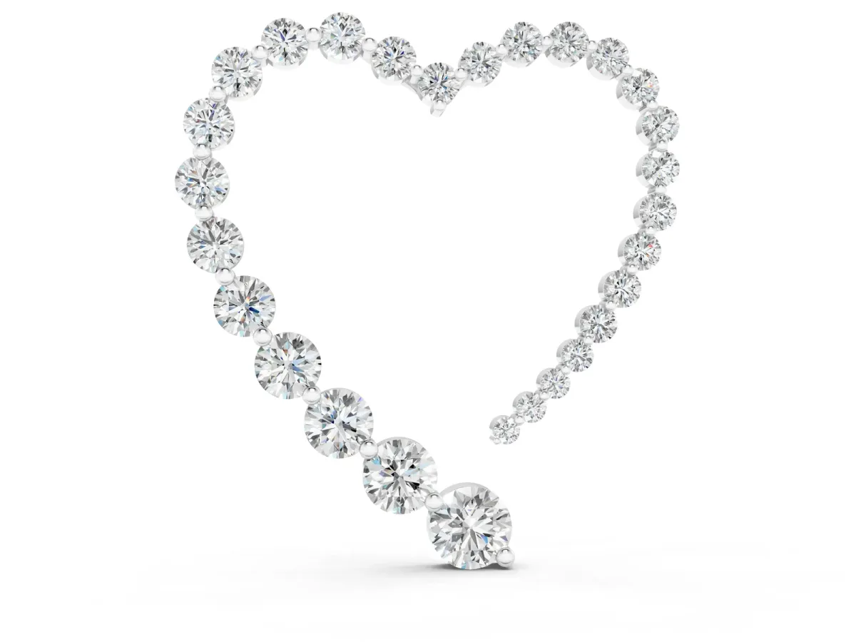 Round Diamond Heart Pendant with Prong Setting White gold
