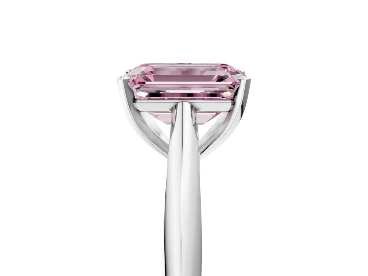 Fancy Pink Emerald Cut Diamond Solitaire Engagement Ring with Cathedral Setting and Four-Prong Mount White gold