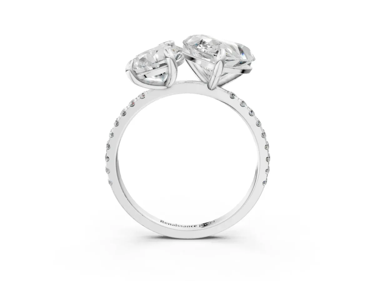 Pear and Heart Toi Moi Ring with Prong Setting and Pave Band Silver