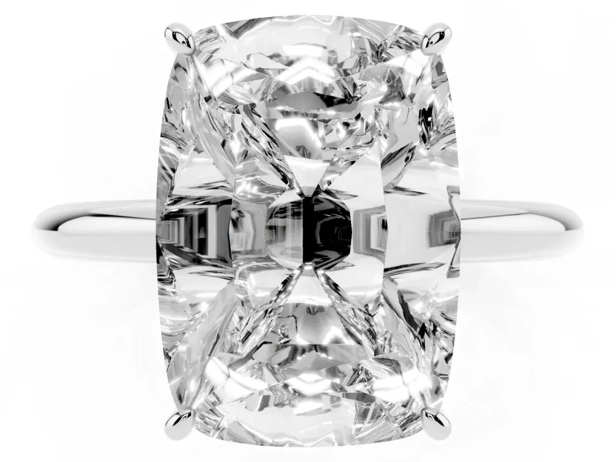 Old Mine Elongated Cushion Diamond Classic Band Four Prong Solitaire Ring Platinum