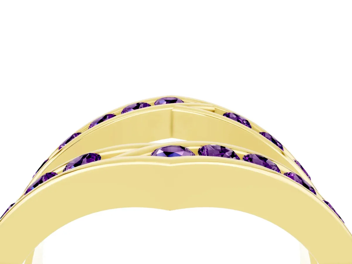Round Amethyst Channel-Set Chevron Band Yellow gold