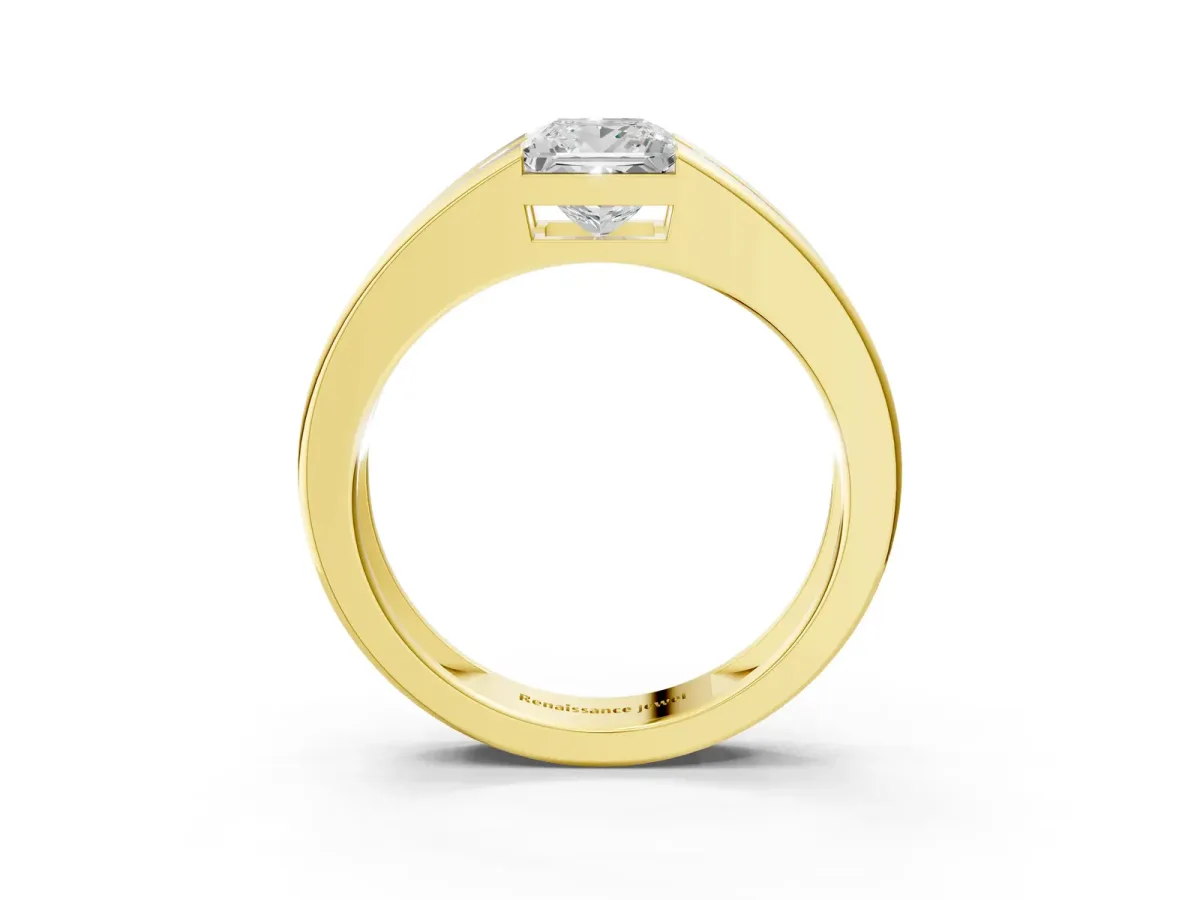Princess Diamond Channel Set Mens Ring Yellow gold