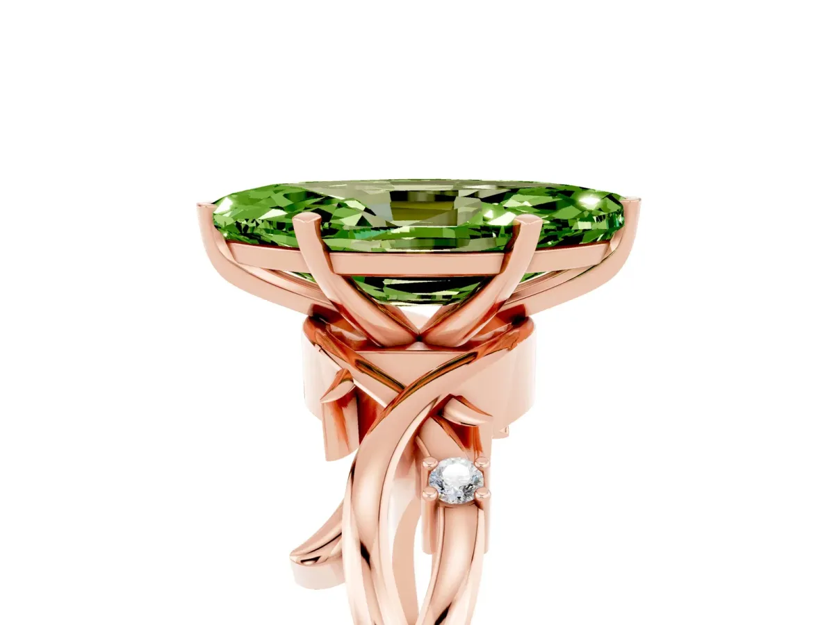 Marquise Cut Peridot Solitaire Ring with Twisted Band and Prong Setting Rose gold