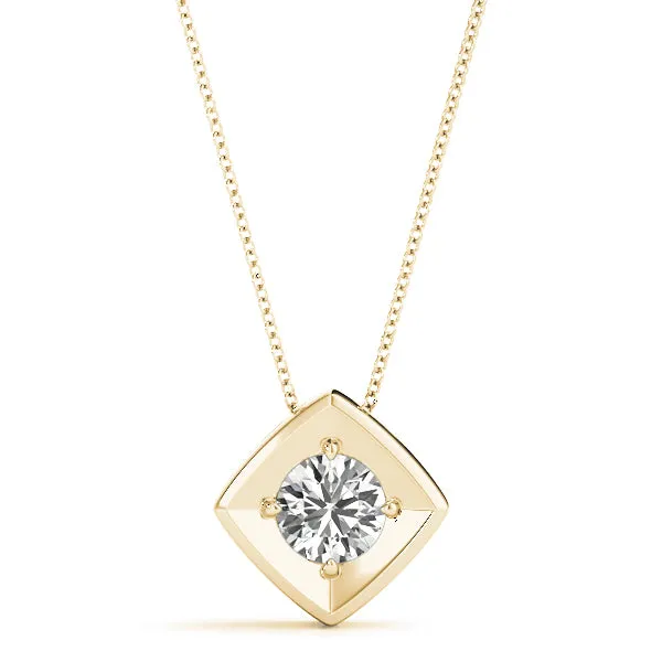 Round Diamond Square Bezel Pendant Yellow gold