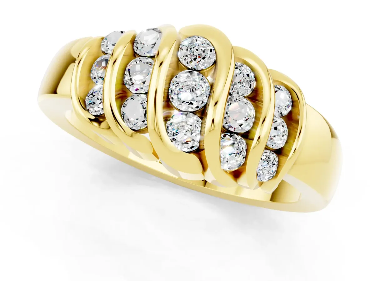Round Moissanite Multi-Row Crossover Band Yellow gold