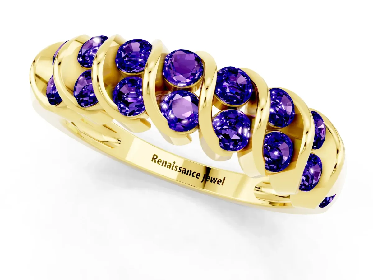 Channel Set Round Tanzanite Multi-Row Band Yellow gold