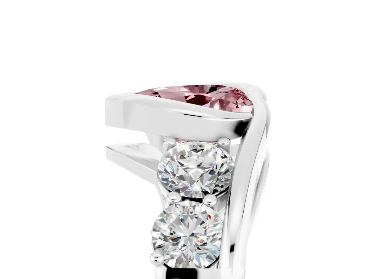 Bezel Set Heart Cut Morganite Bypass Ring with Round Accents Platinum
