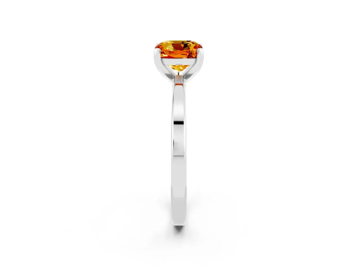 Cushion Cut Citrine Solitaire Engagement Ring with Classic Band and Four-Prong Setting Silver