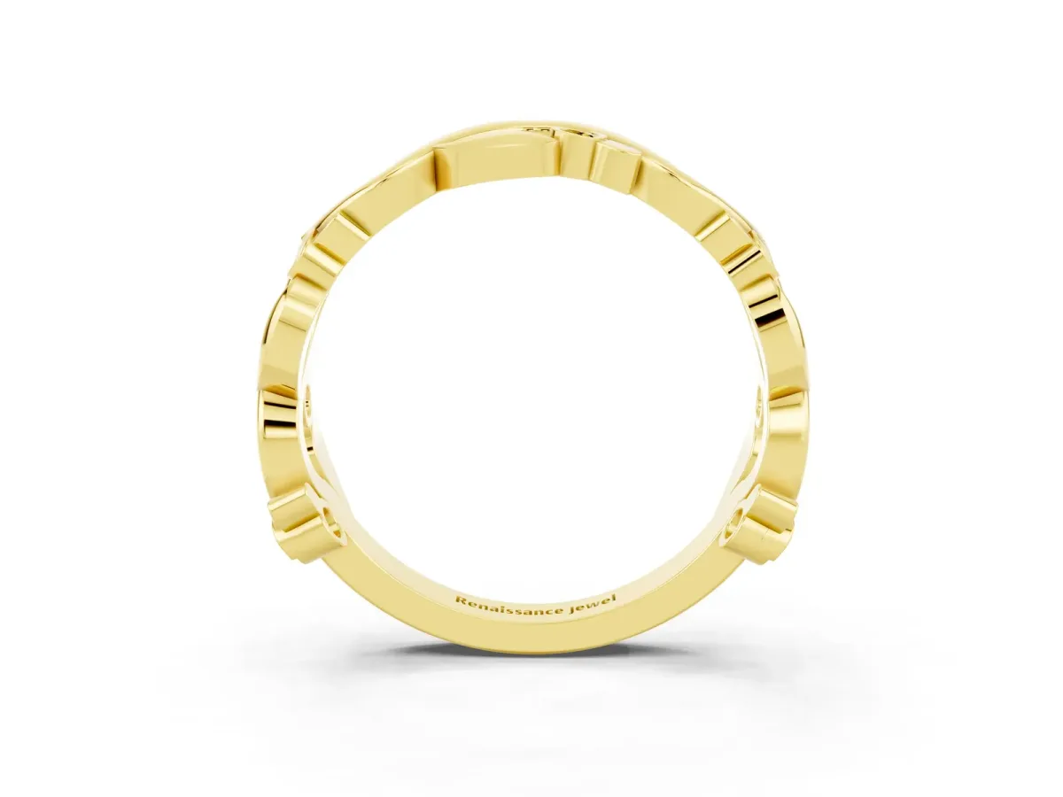 Round Yellow Sapphire Leaf Eternity Band with Bezel Setting Yellow gold