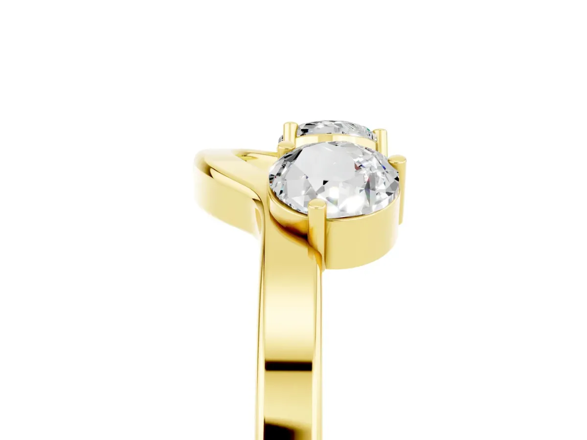Dual Round Moissanite Open Band Ring with Prong Setting Yellow gold