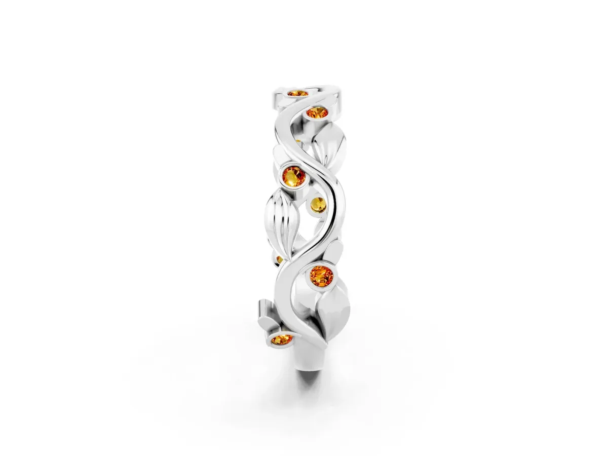 Round Citrine Leaf Eternity Band with Bezel Setting White gold