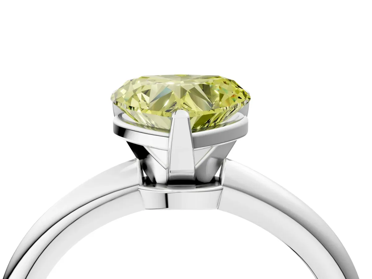Fancy Yellow Heart Cut Diamond Solitaire Ring with Six-Prong Setting and Classic Band Silver