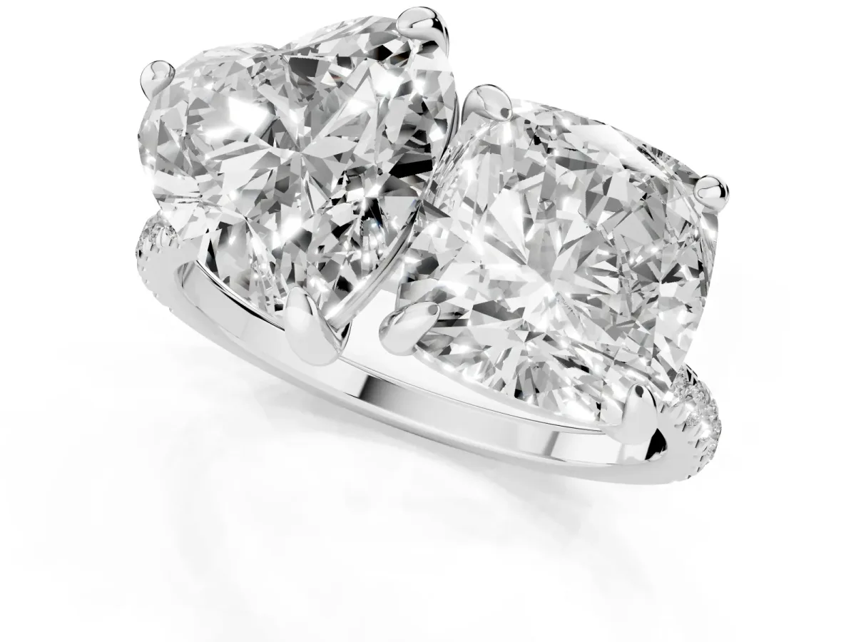 Cushion and Heart Toi Moi Ring with Prong Setting and Pave Band Silver