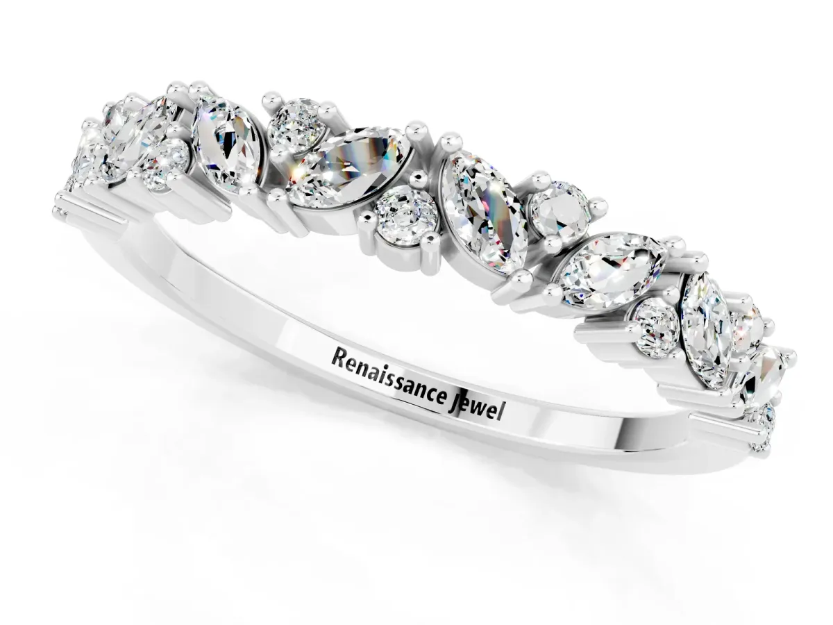Marquise and Round Moissanite Vine Eternity Band with Prong Setting Silver