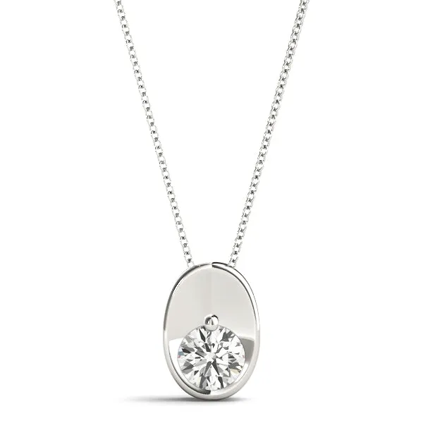 Half Bezel Round Cut Diamond Pendant White gold