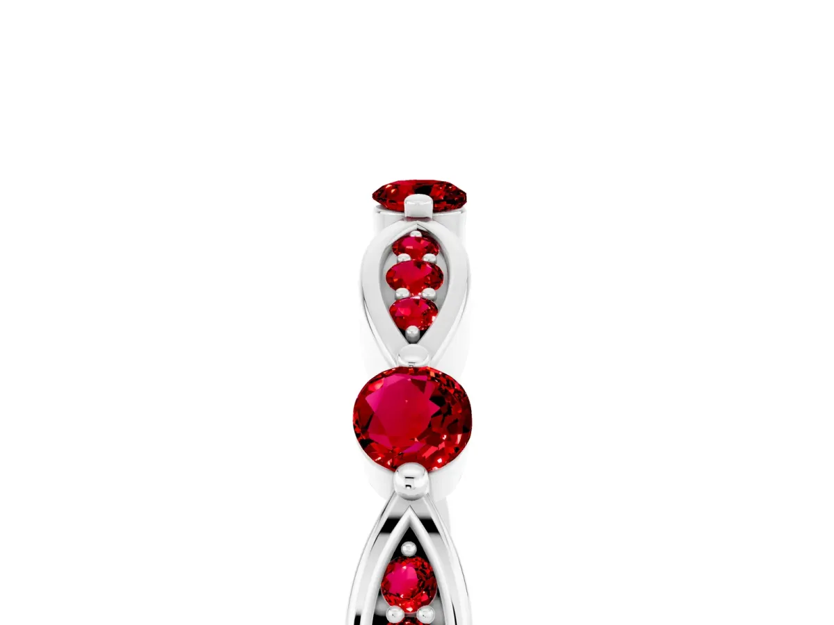 Marquise and Round Ruby Milgrain Band with Bezel Setting White gold