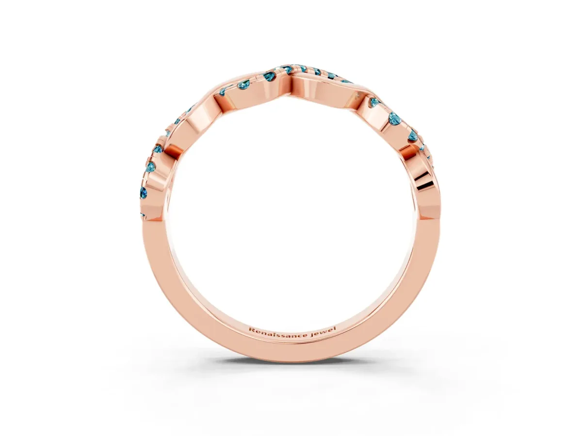 Twist Infinity Round Blue Topaz Band with Pavé Setting Rose gold