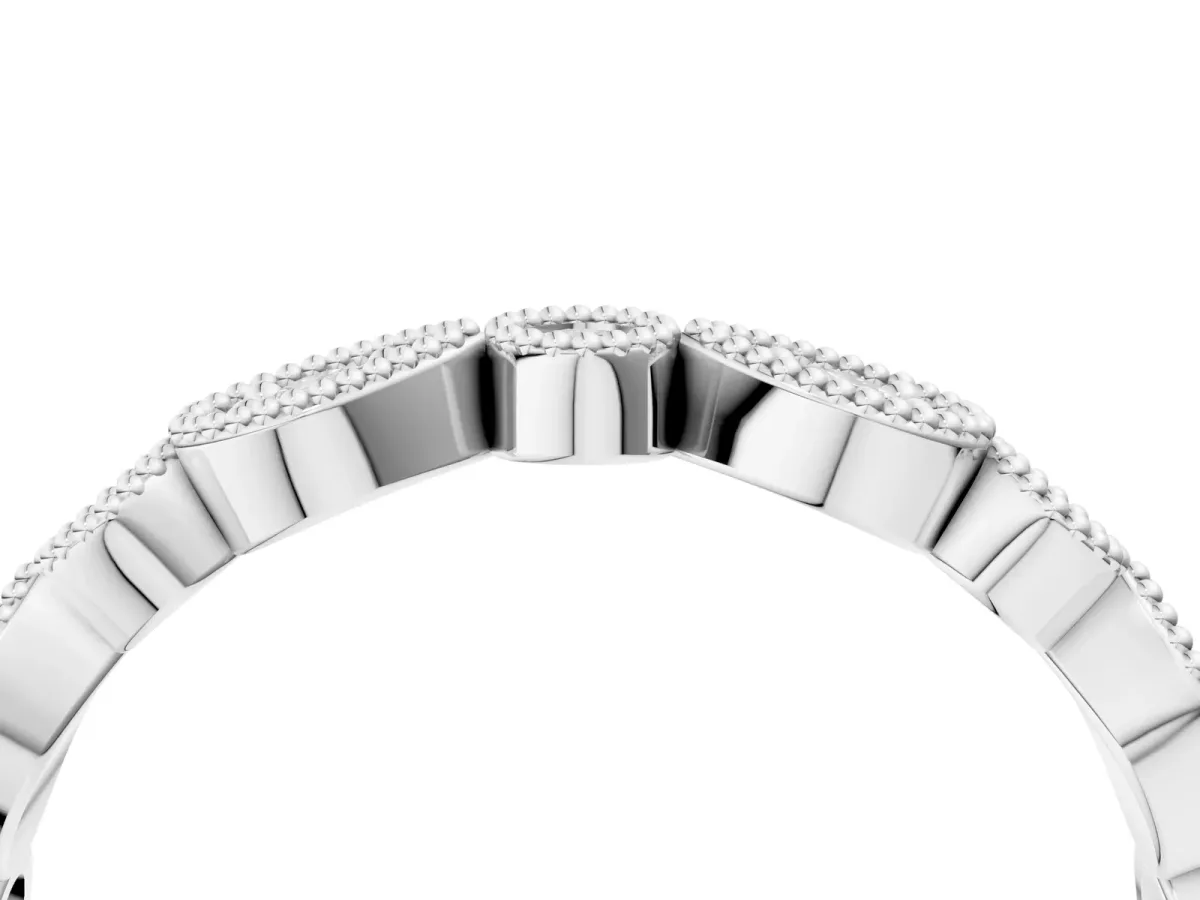 Milgrain Bezel Set Pear and Round Diamond Eternity Band Silver