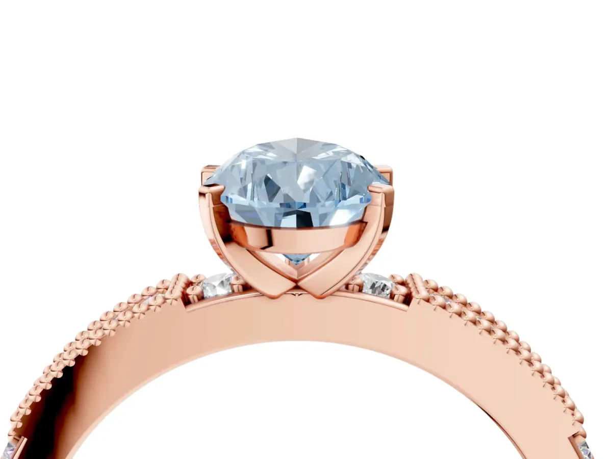 Fancy Blue Pear Cut Solitaire with Pavé Band and Four-Prong Setting Rose gold
